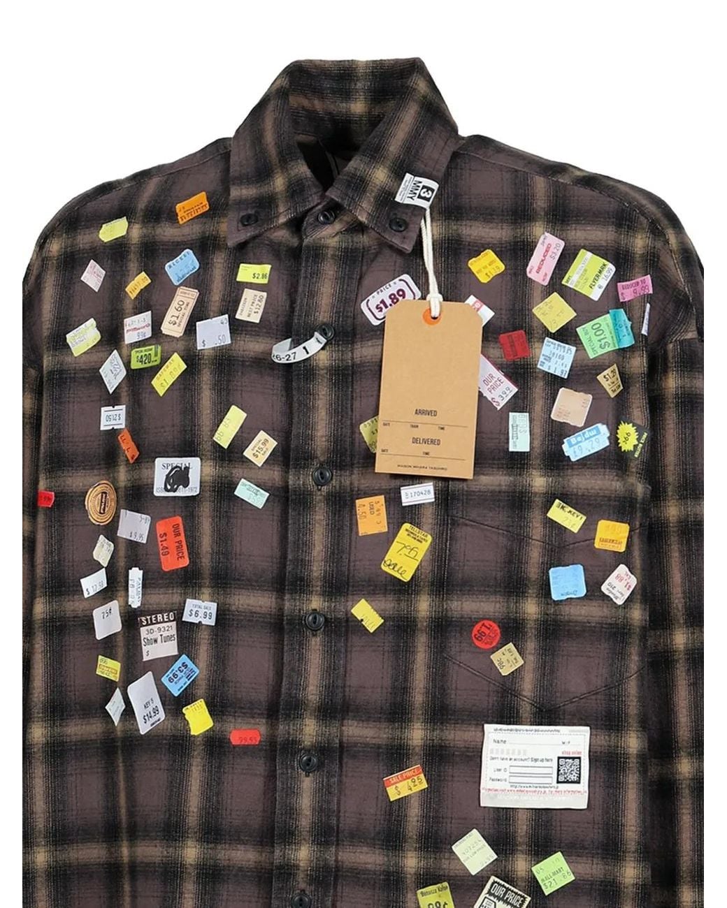 Maison Mihara Yasuhiro Black Price Sticker Printed Check Shirt for men