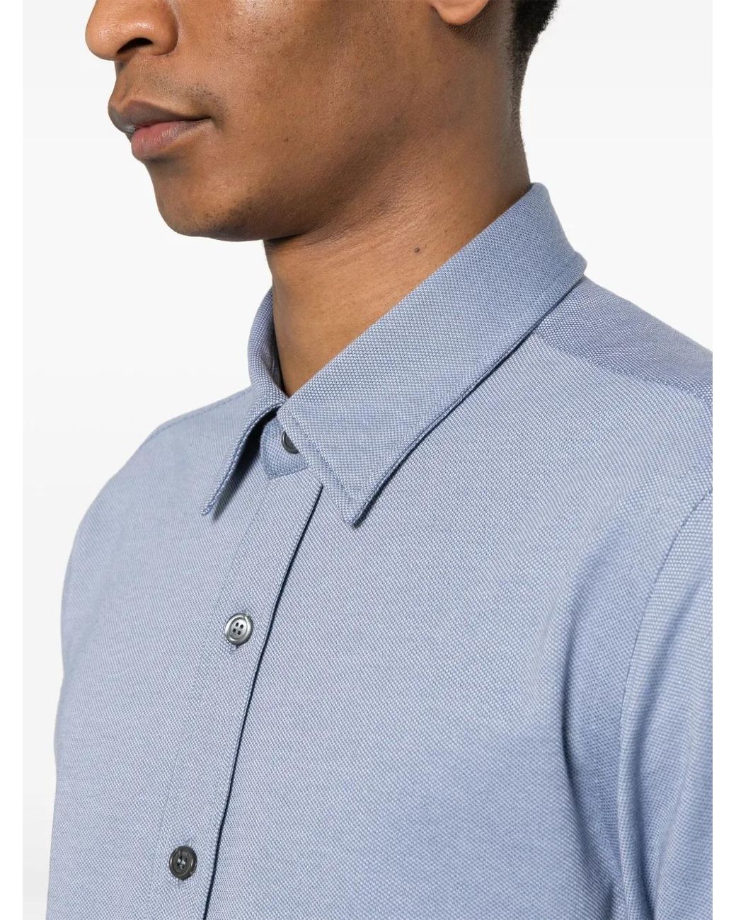 Brioni Blue Long-Sleeves Cotton Shirt for men