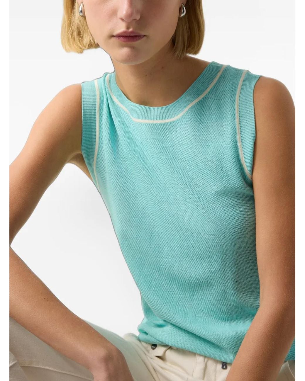Bogner Green Phia Contrast-Trim Knitted Top