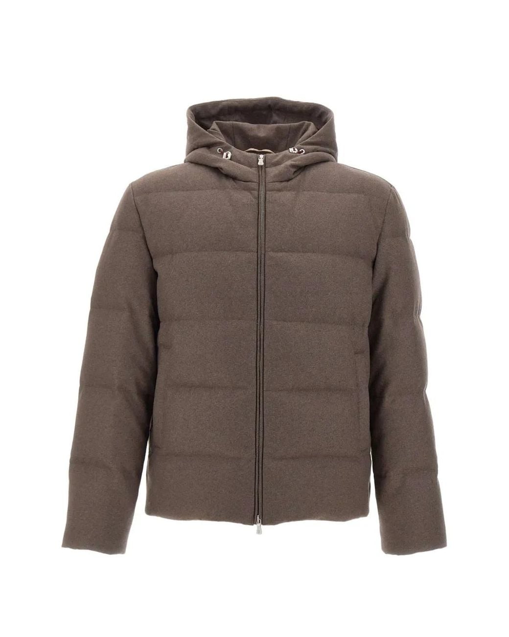 Eleventy Brown Quilted Cashmere Down Jacket for men