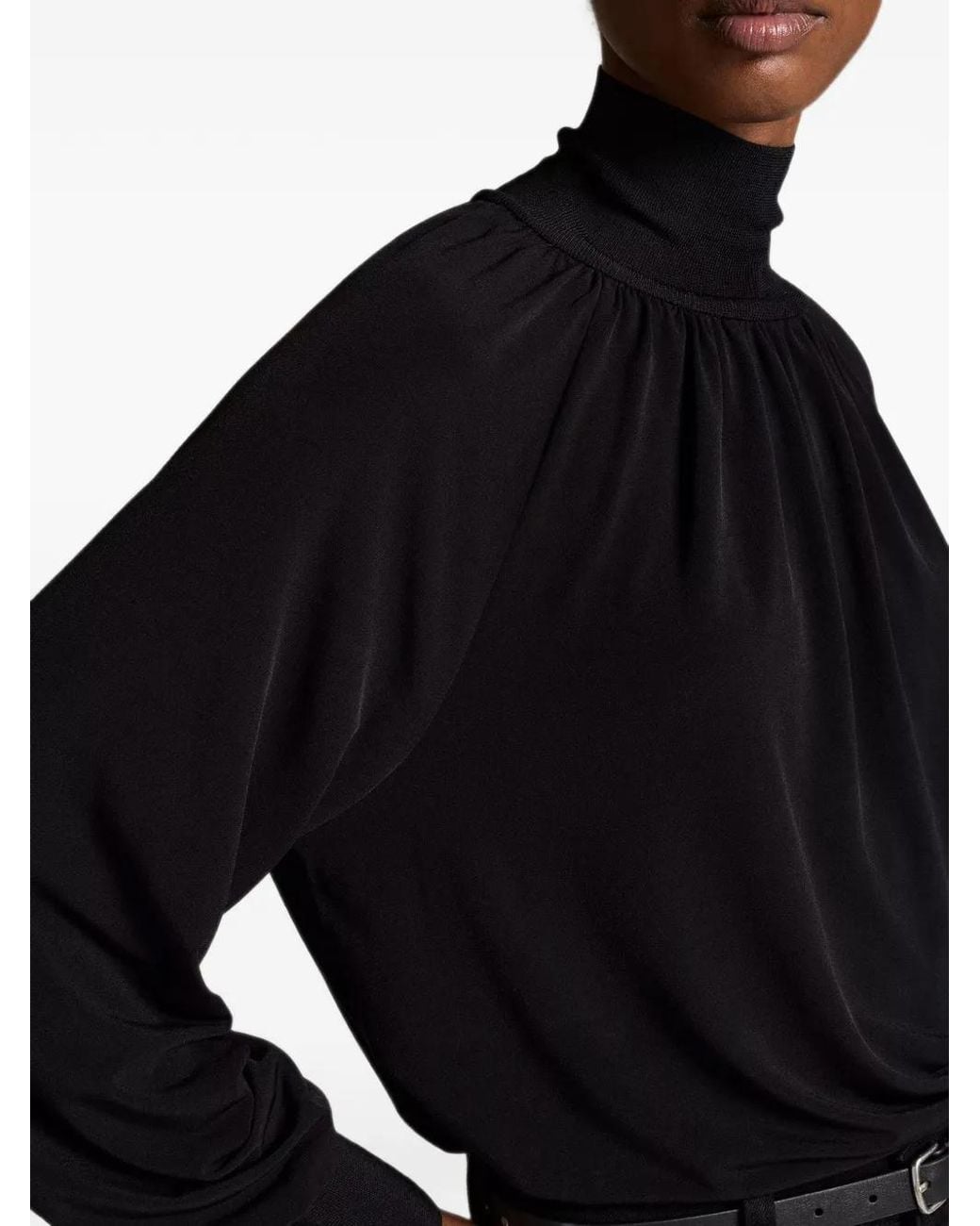 Vince Black Gathered Rib-Trim Sweater
