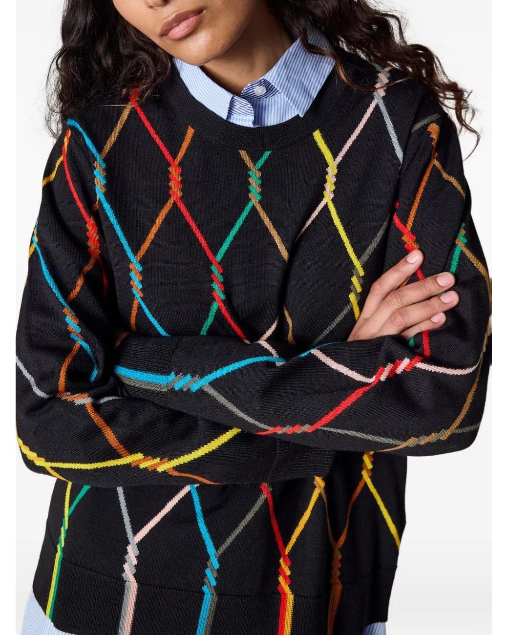 Paul Smith Black Knitted Sweater With Signature Stripe Diamond Pattern