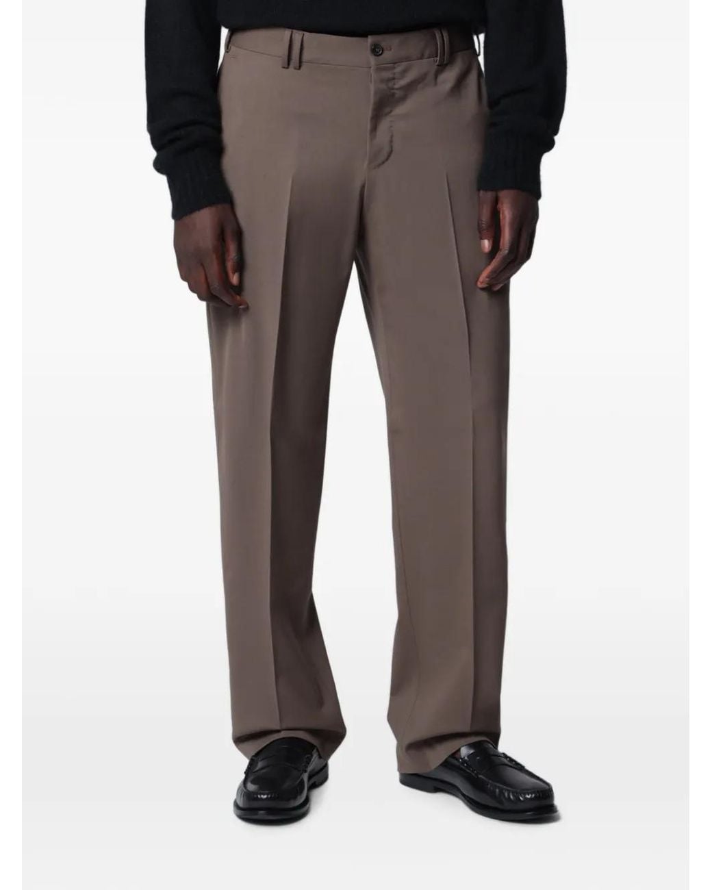 PT Torino Gray Pressed-Crease Tailored Trousers for men