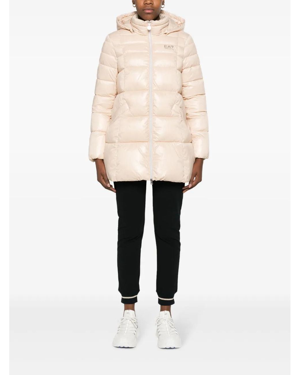 EA7 Natural Logo-Print Hooded Padded Jacket