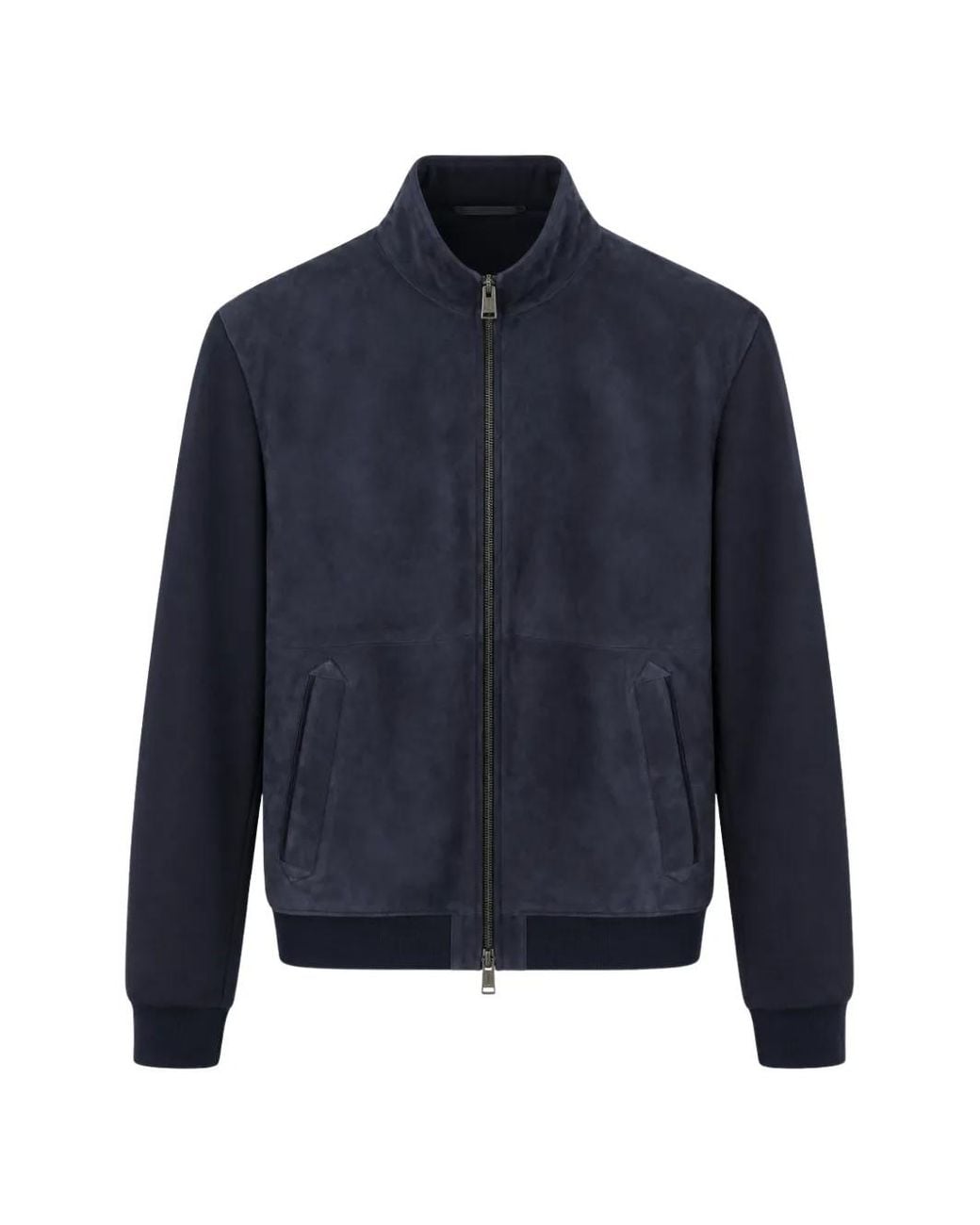 Canali Blue Suede-Panelled Zip-Up Jacket for men
