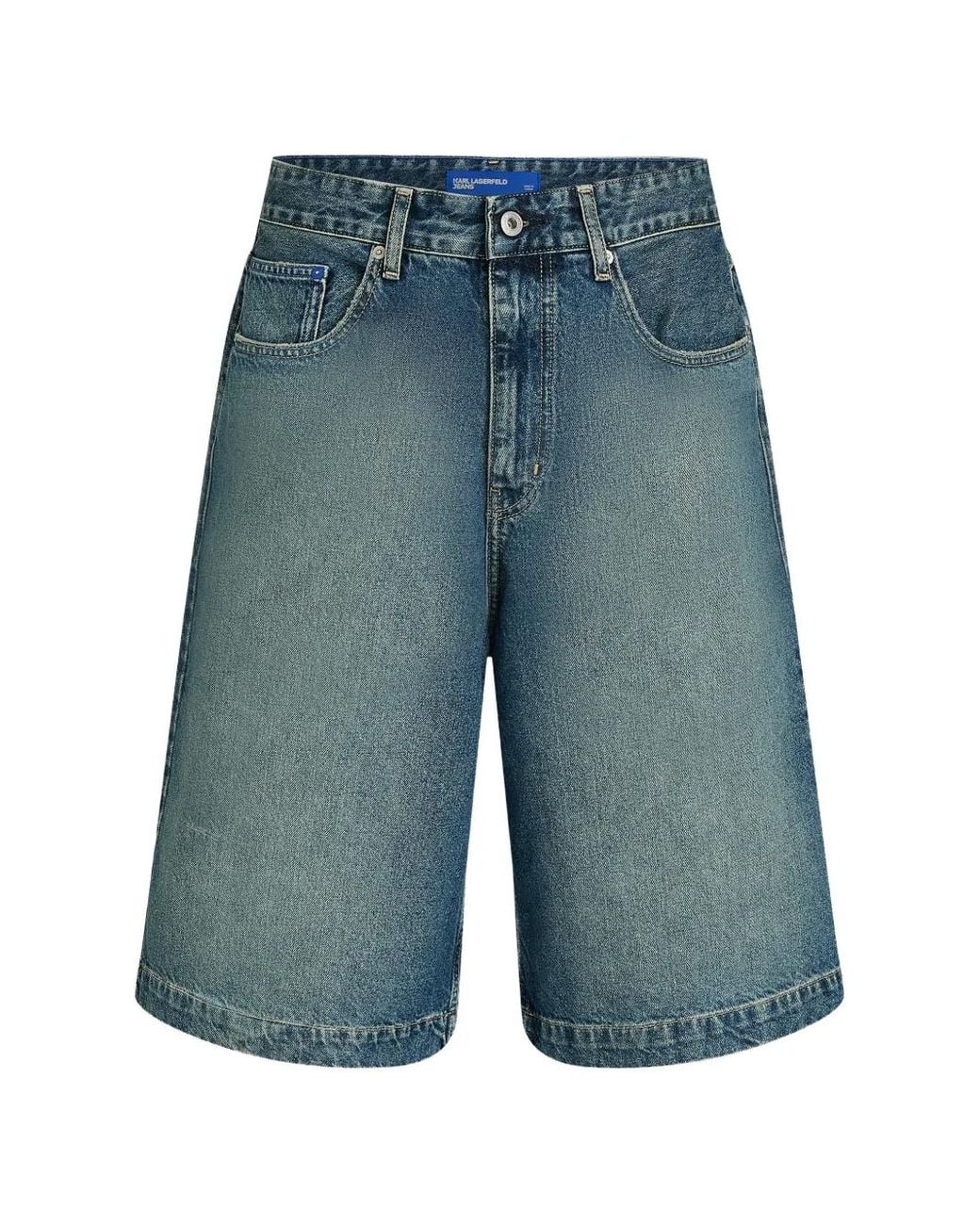 Karl Lagerfeld Blue Baggy Washed Denim Shorts for men