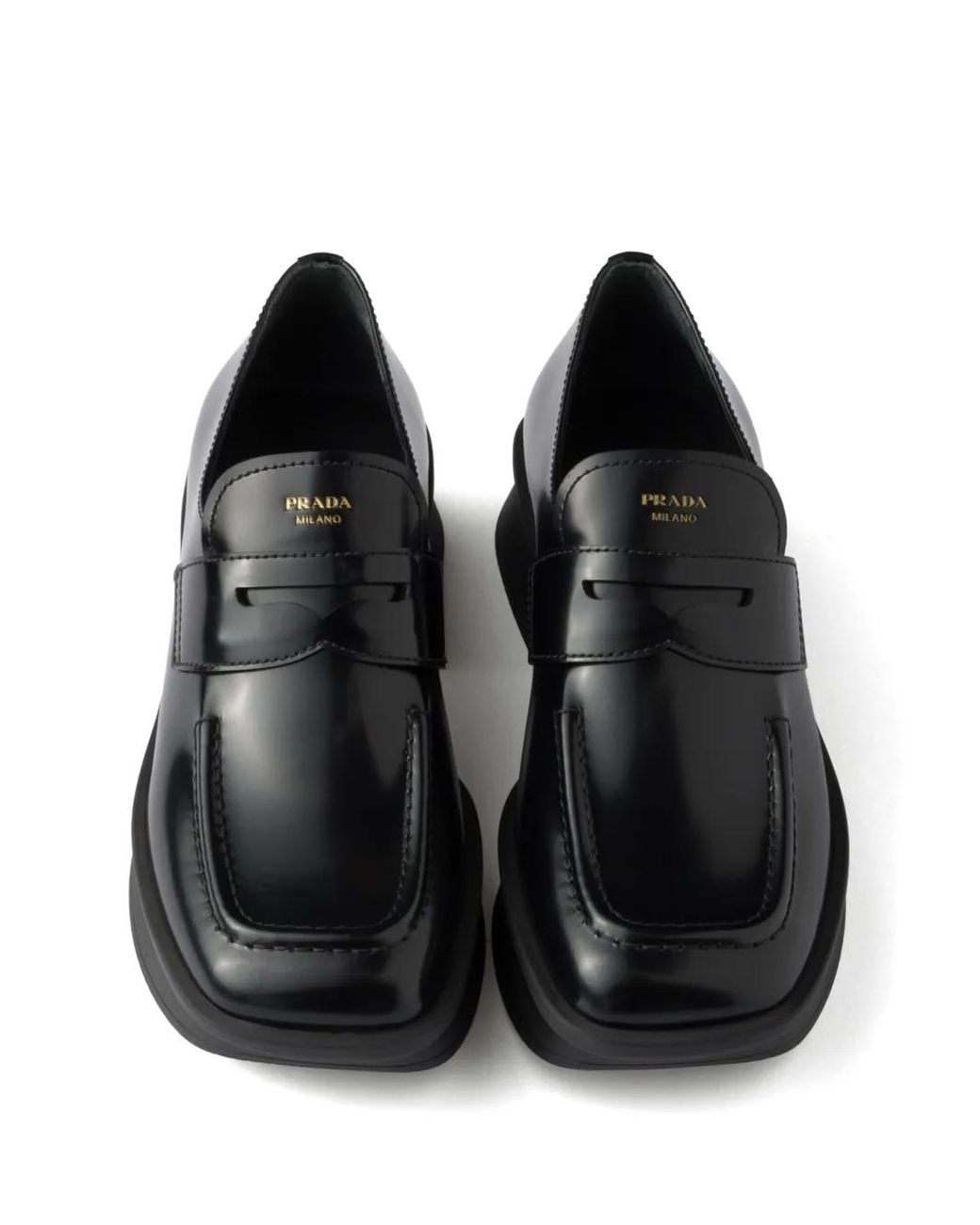 Prada Black Sole Flat Shoes With Glossy Finish And Moder