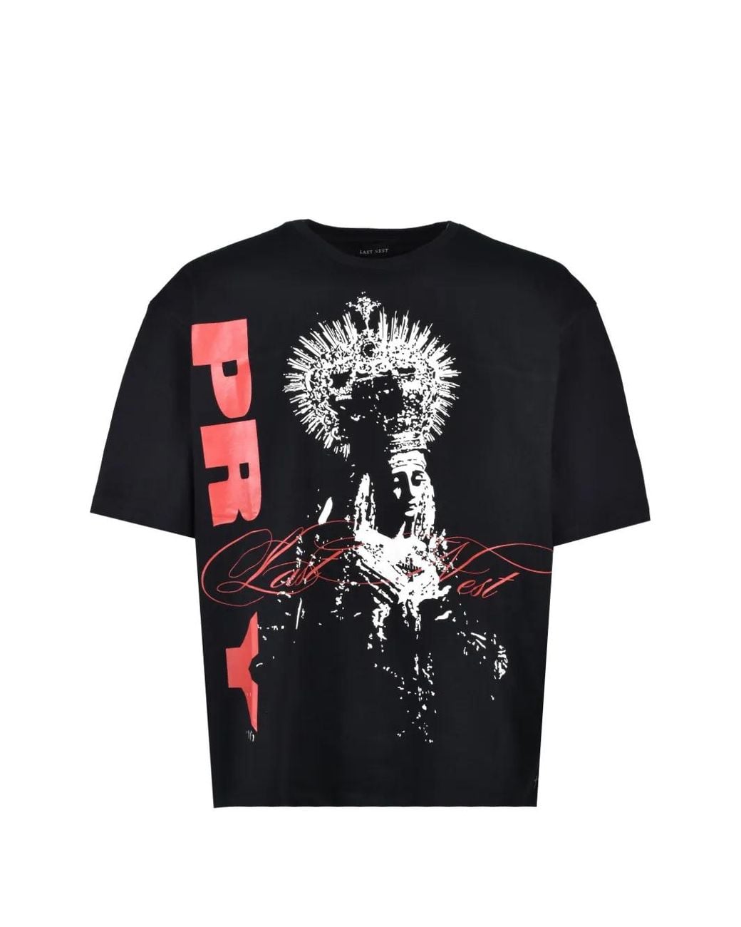 LAST NEST Black Pray Maria Graphic-Print T-Shirt for men