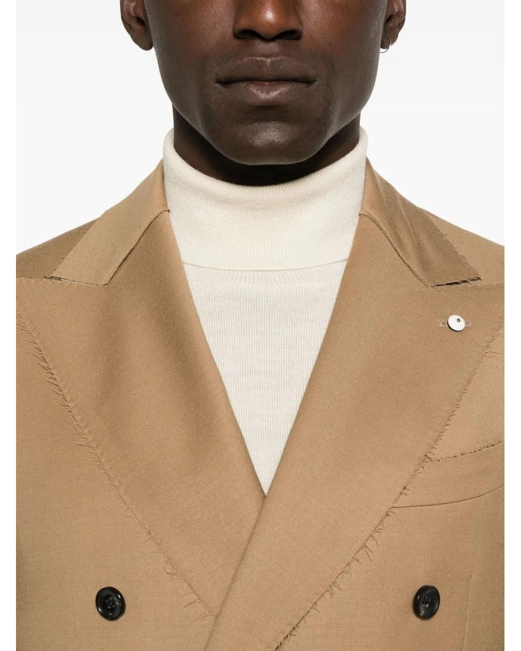 L.b.m. 1911 Natural Double-Breasted Frayed-Edge Blazer for men