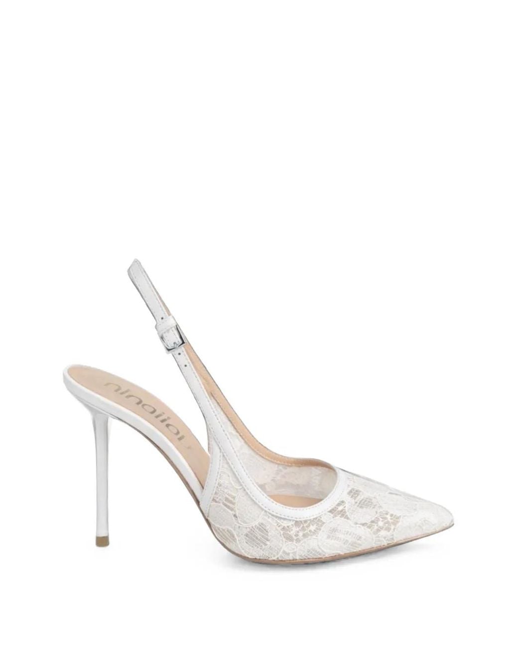 Ninalilou White Lace-Panelled Slingback Pumps