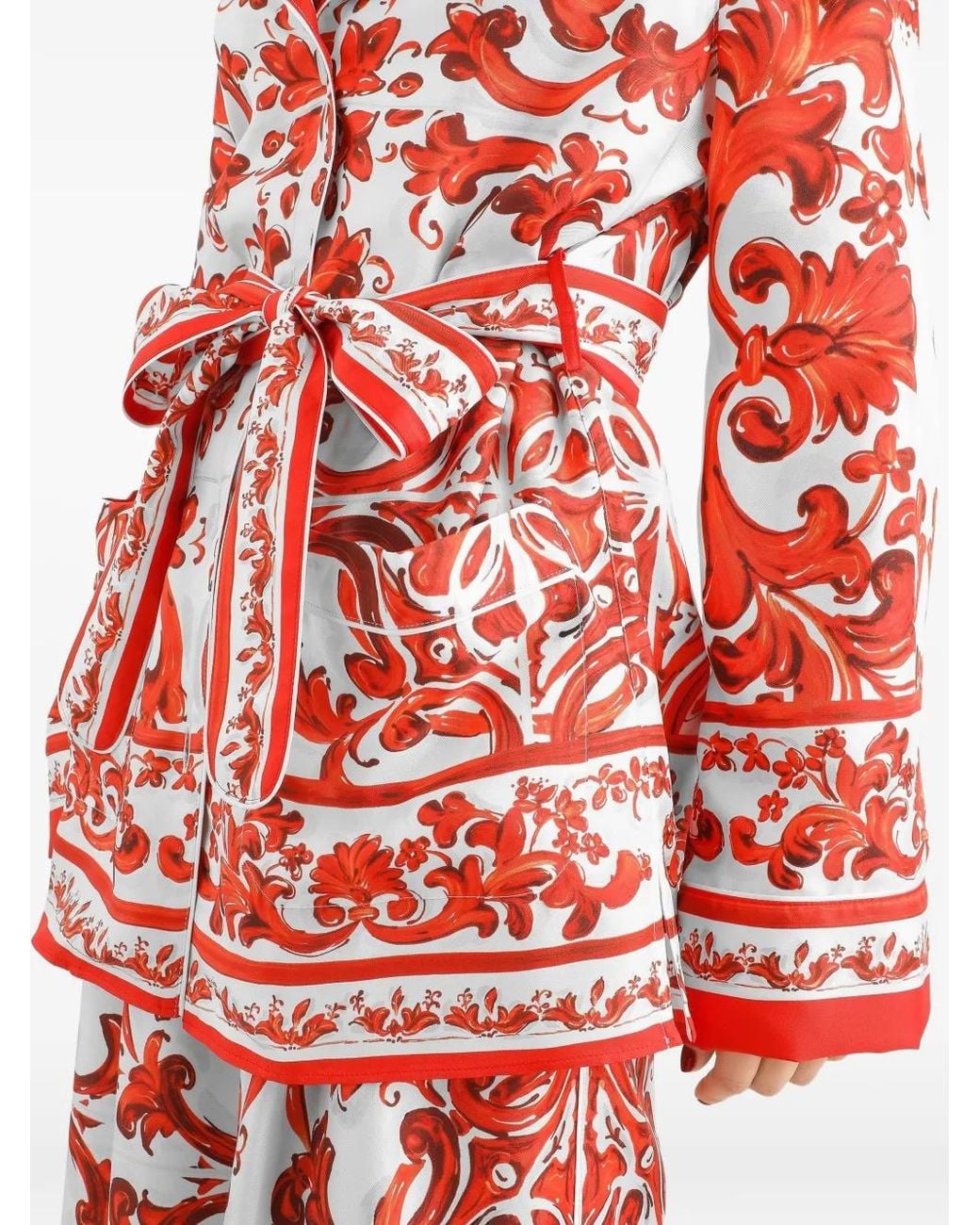 Dolce & Gabbana Red Majolica-Print Silk Vanity Shirt