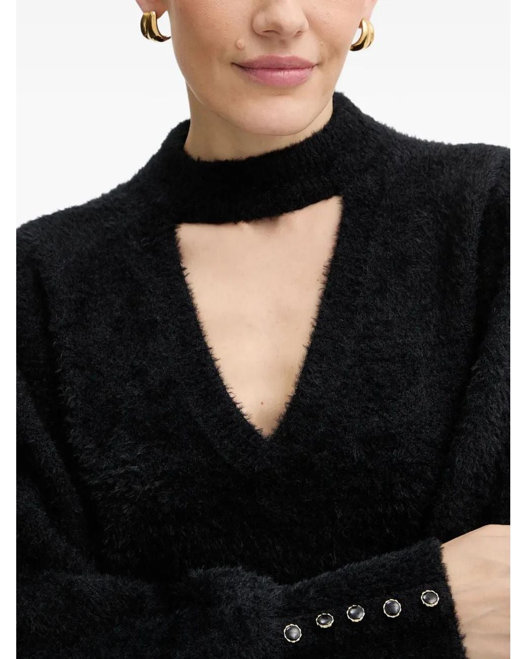 Guess Black Fuzzy Cut-Out Sweater