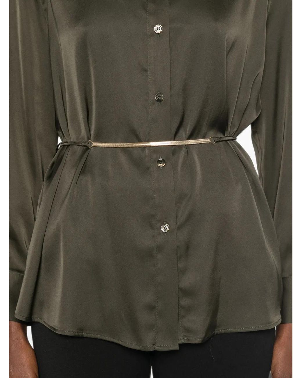 Imperial Green Belted Satin-Finish Shirt