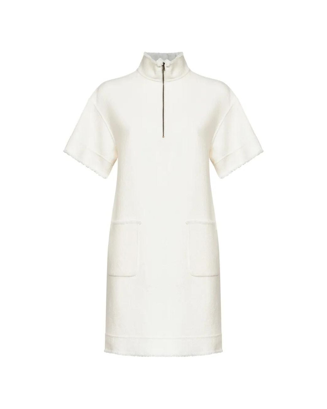 Max Mara White Frayed-Edge Quarter-Zip Mini Dress