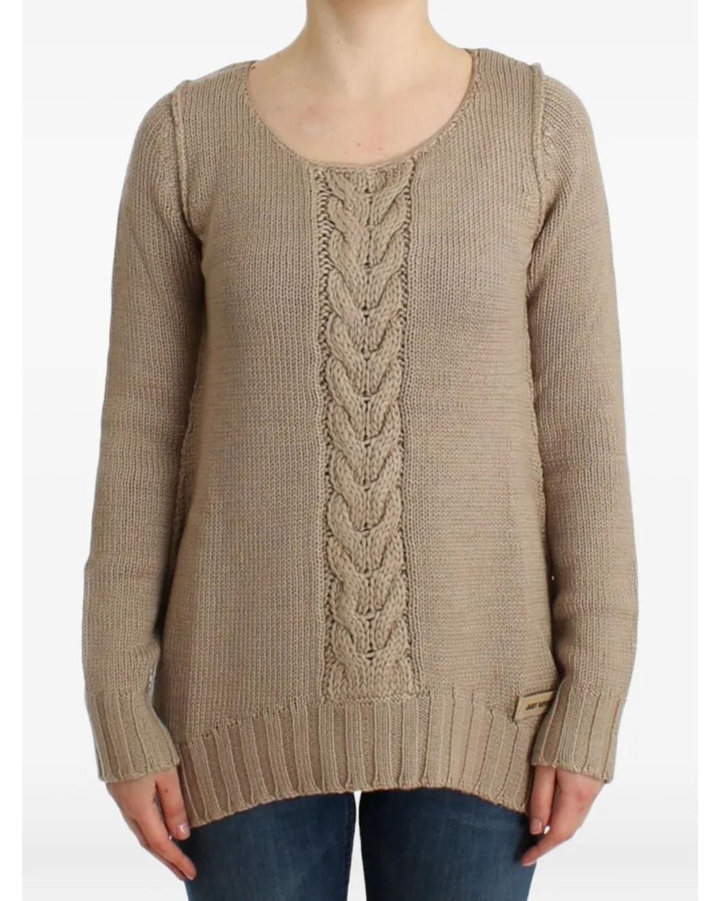 Roberto Cavalli Brown Cable-Knit Cotton Sweater
