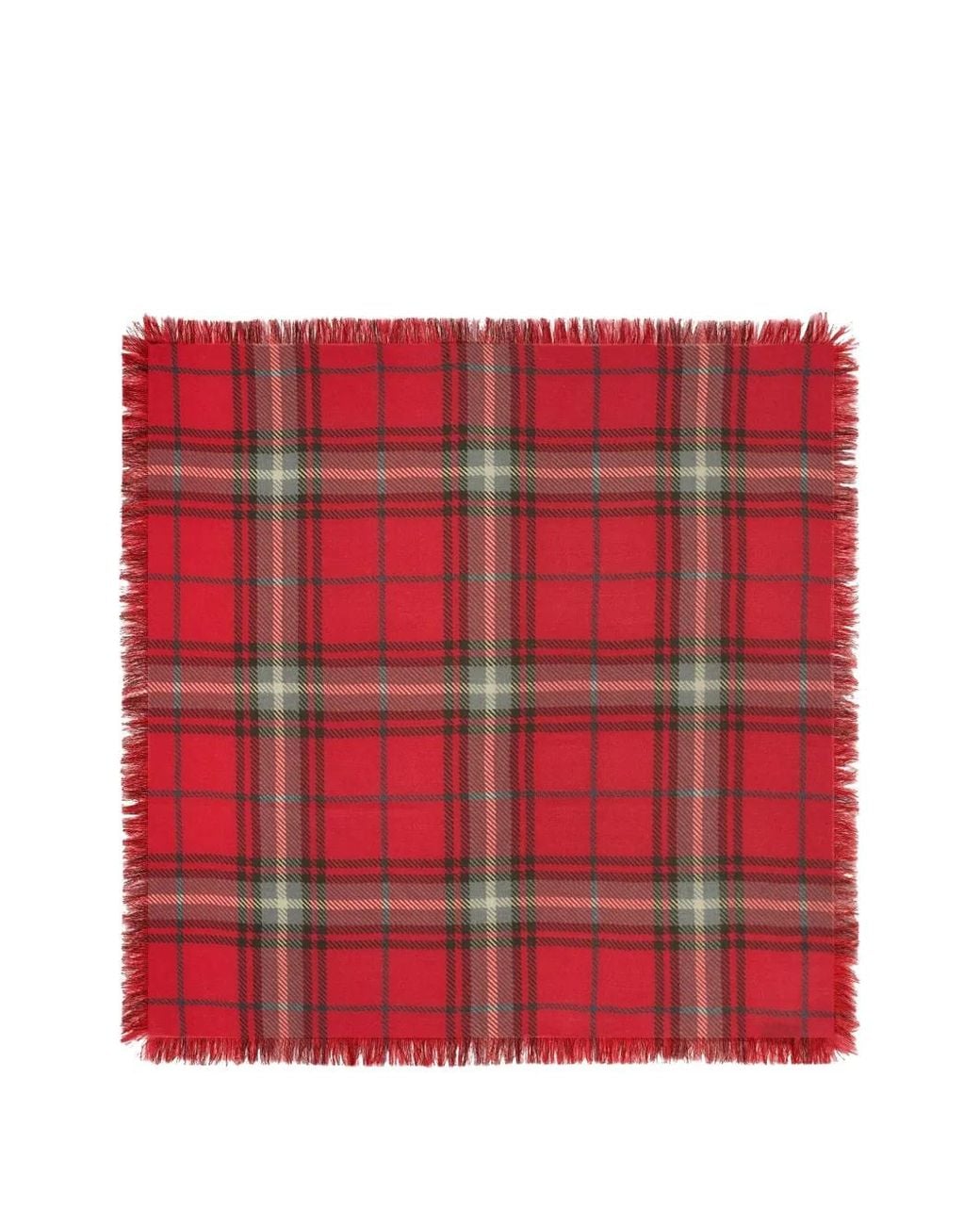 Bompard Red Swann Tartan Fringed Square Scarf