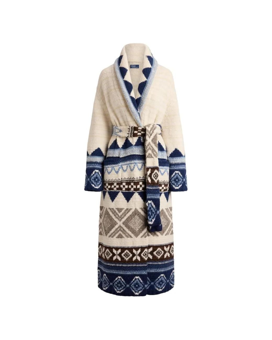 Polo Ralph Lauren White Geometric-Pattern Belted Cardigan