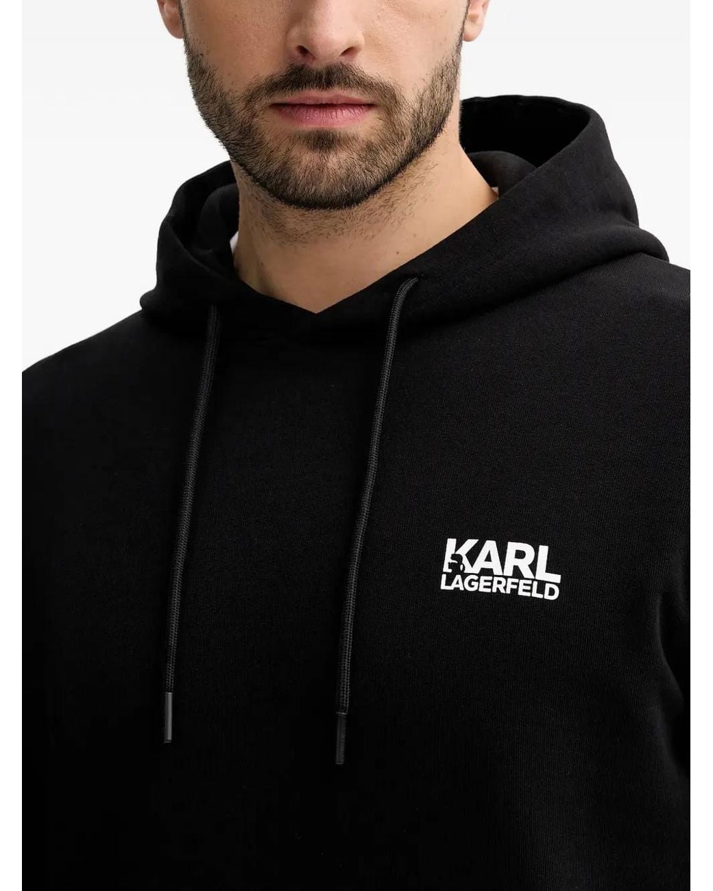 Karl Lagerfeld Black Drawstring Logo-Print Hoodie for men
