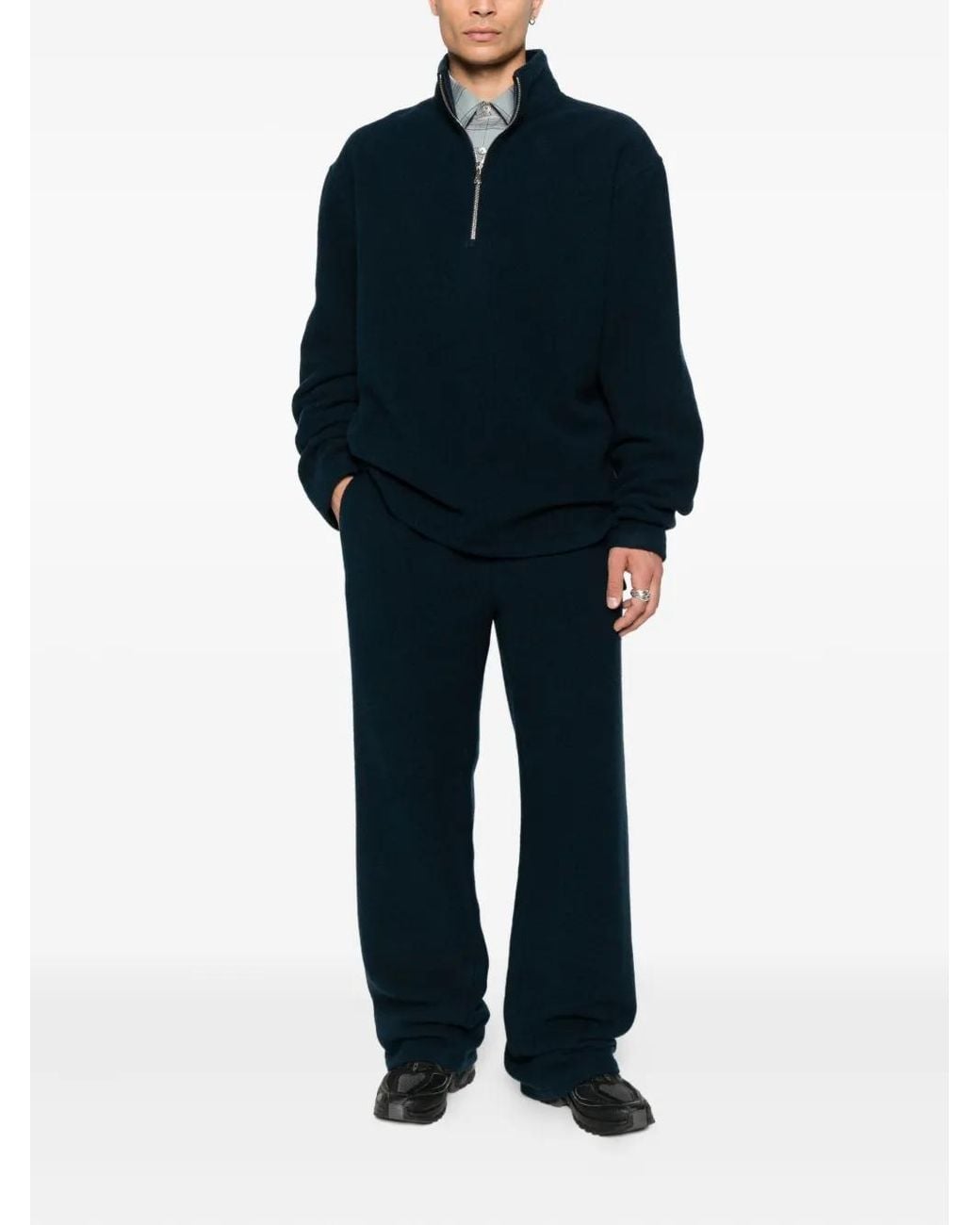 Rier Blue Virgin Wool Zip-Up Sweater for men