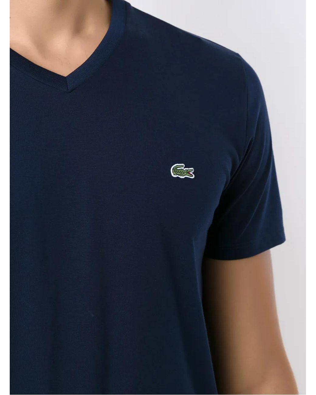 Lacoste Blue Logo-Appliqué V-Neck Cotton T-Shirt for men