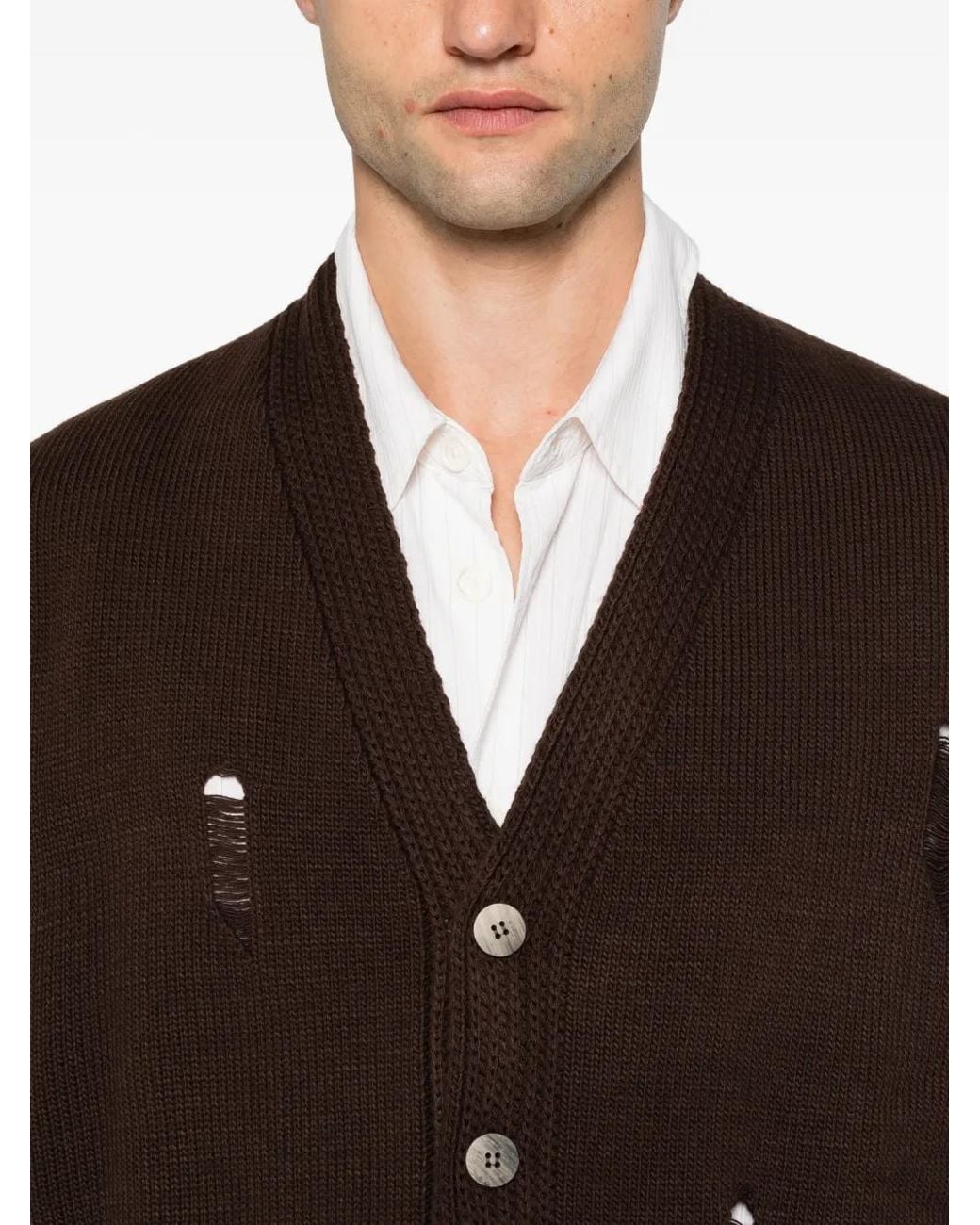 Imperial Brown Distressed V-Neck Cardigan for men