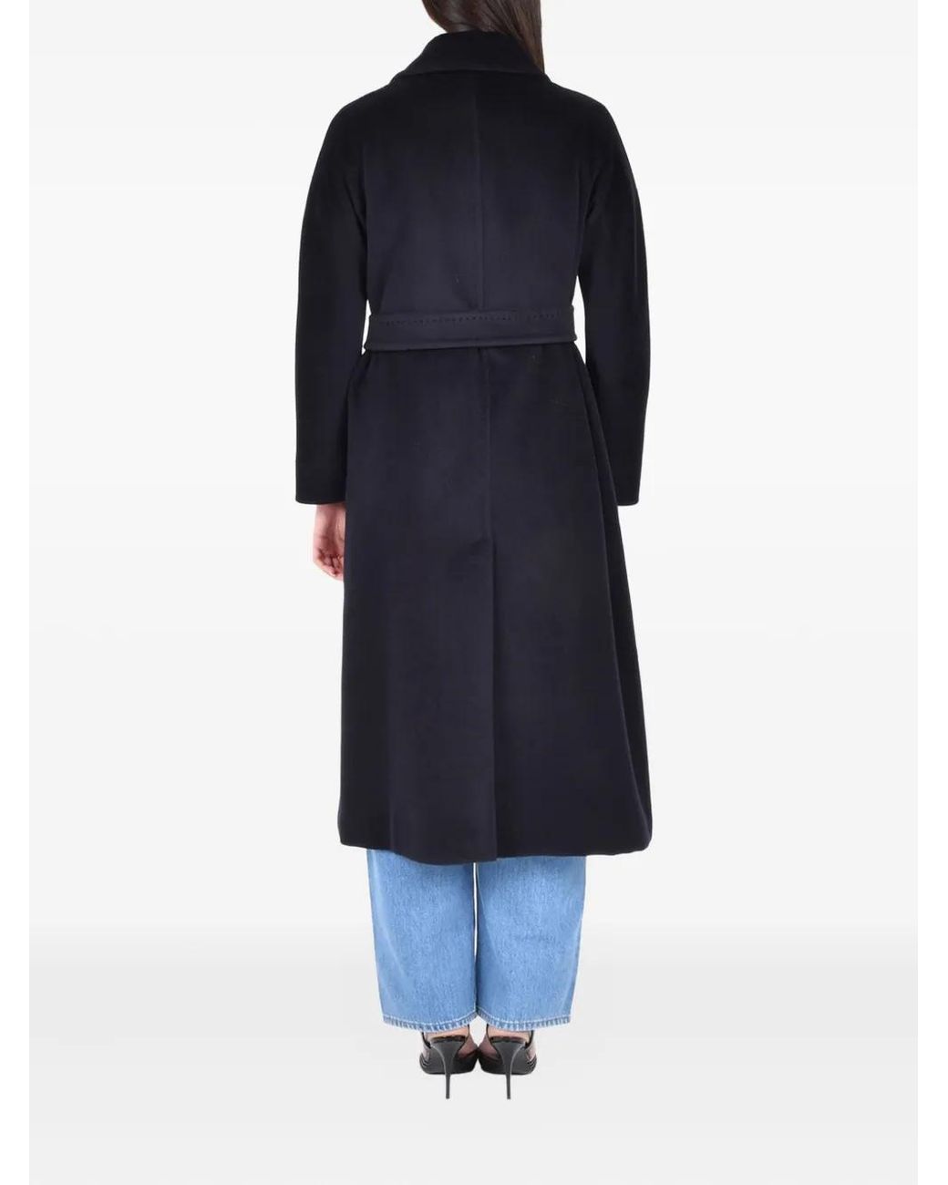 Max Mara Blue Manteau À Taille Ceinturée