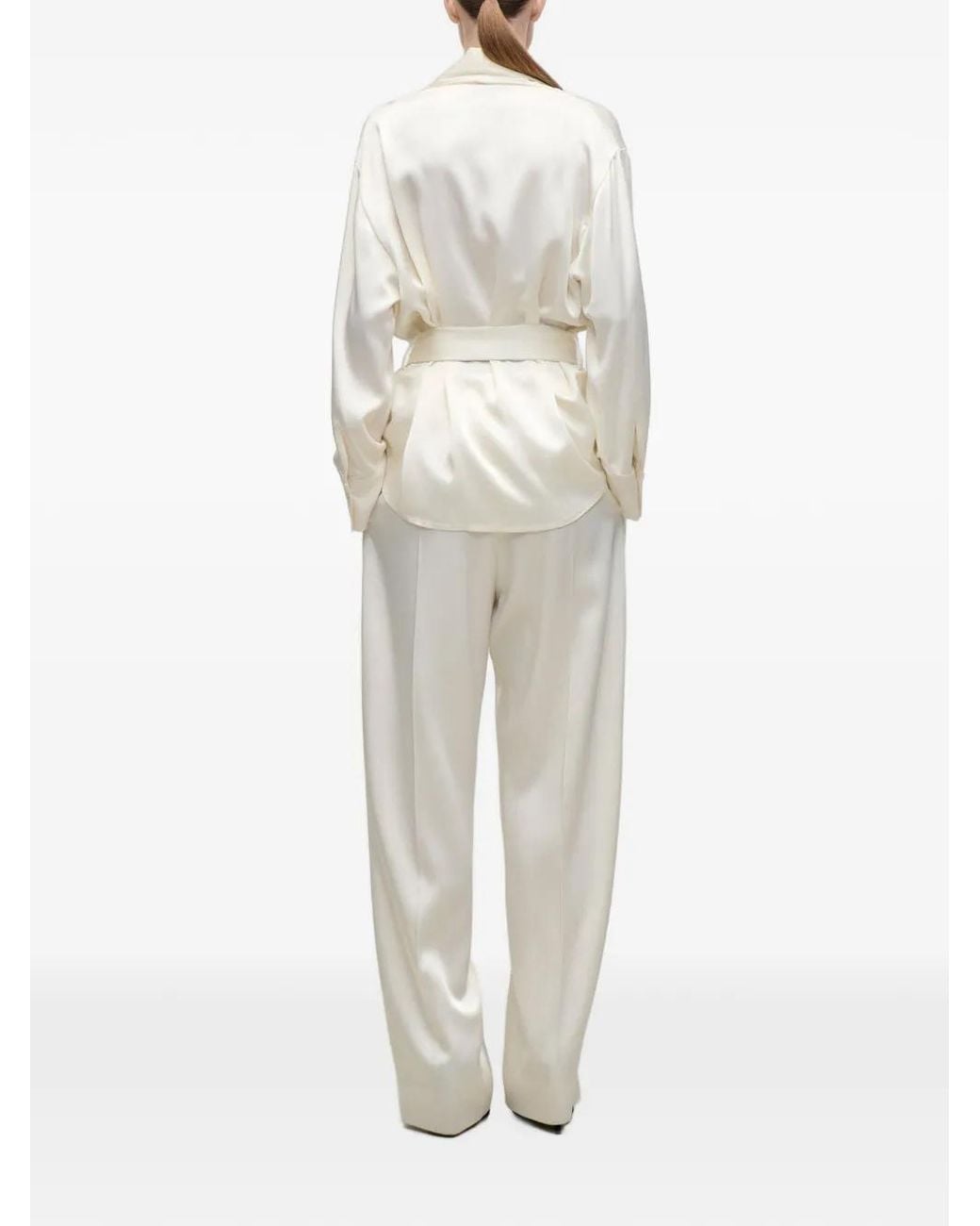 Victoria Beckham White Ivory Crepe-Back Satin Alba Blouse With Belt