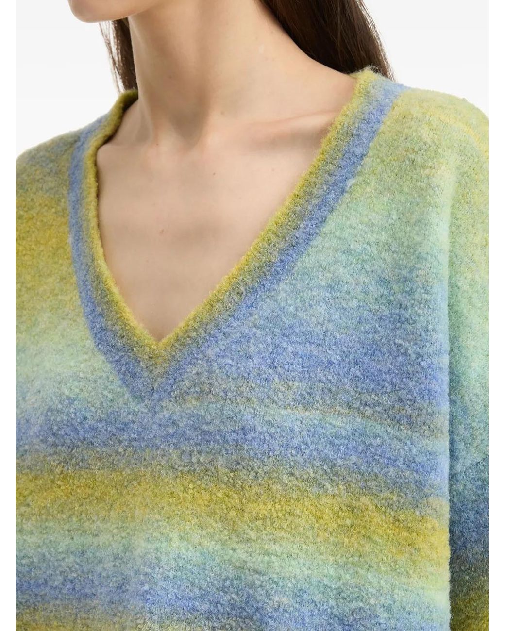 B+ AB Green V-Neck Striped Sweater