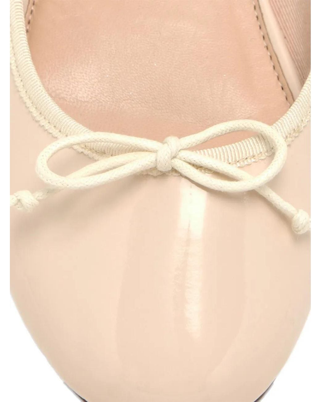 House Of Ballerinas Natural Bow-Detail Patent Leather Ballet Flats
