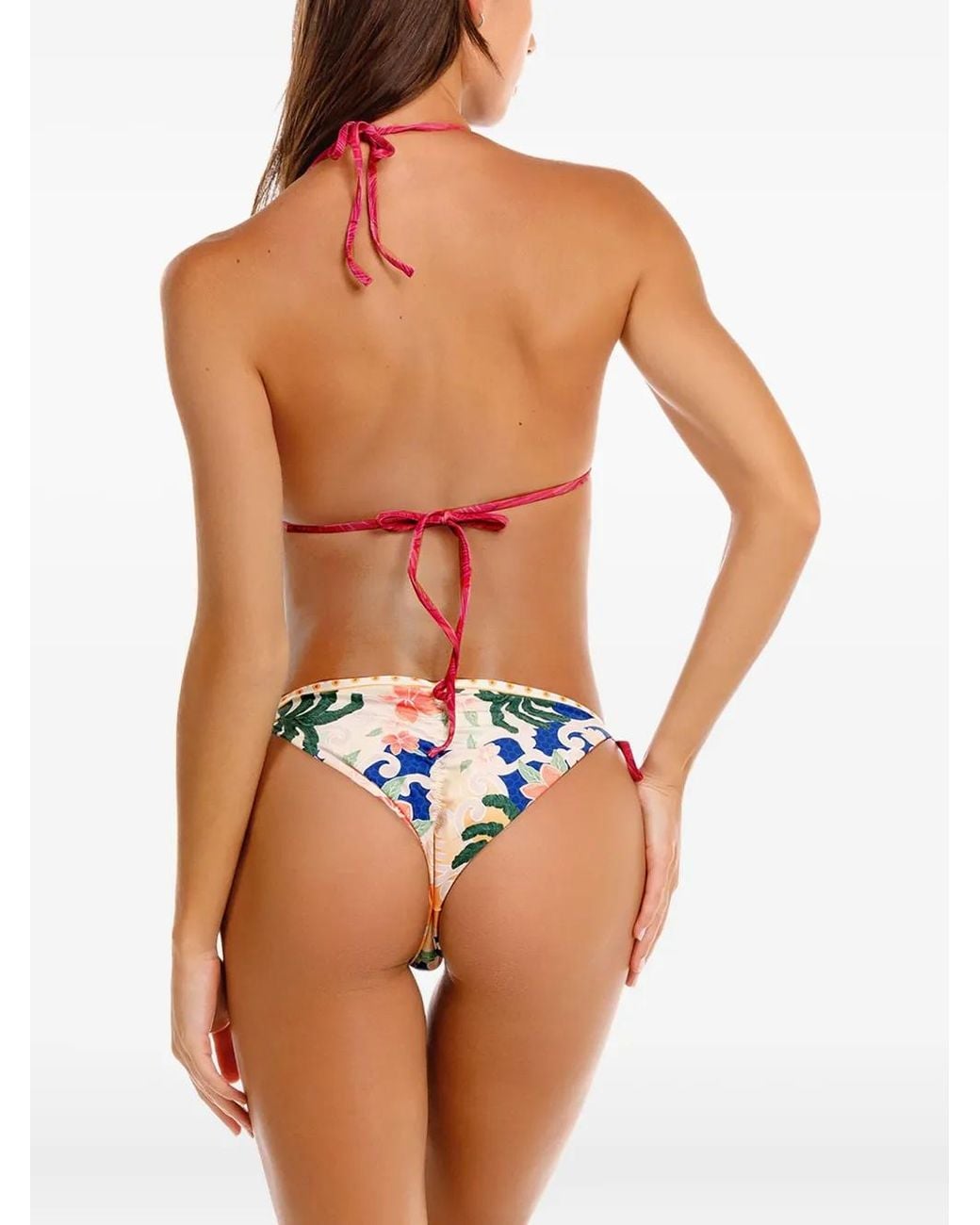 Agua Bendita Red Lolita Beaded-Floral Triangle Bikini Top