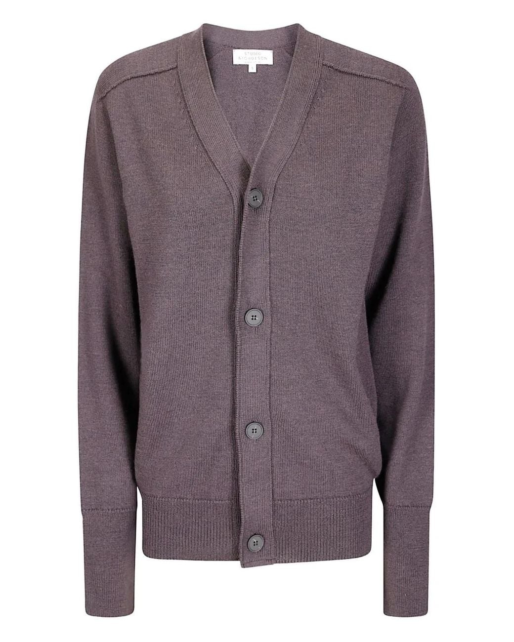Studio Nicholson Purple V-Neck Merino Cardigan