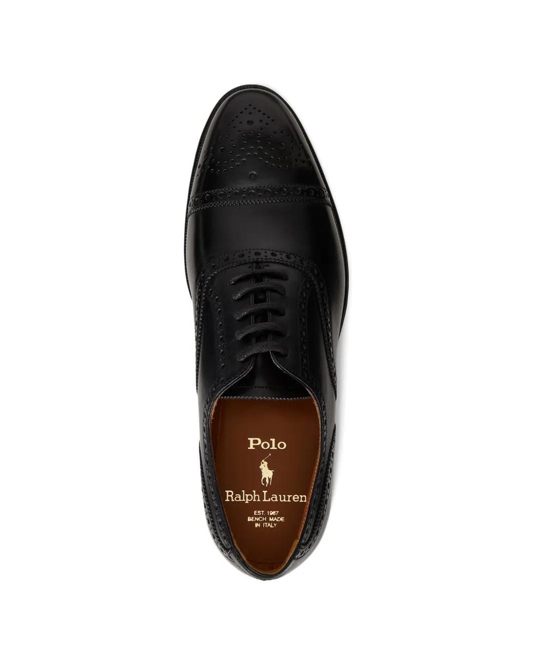 Polo Ralph Lauren Black Maestra Perforated Cap-Toe Oxford Shoes for men