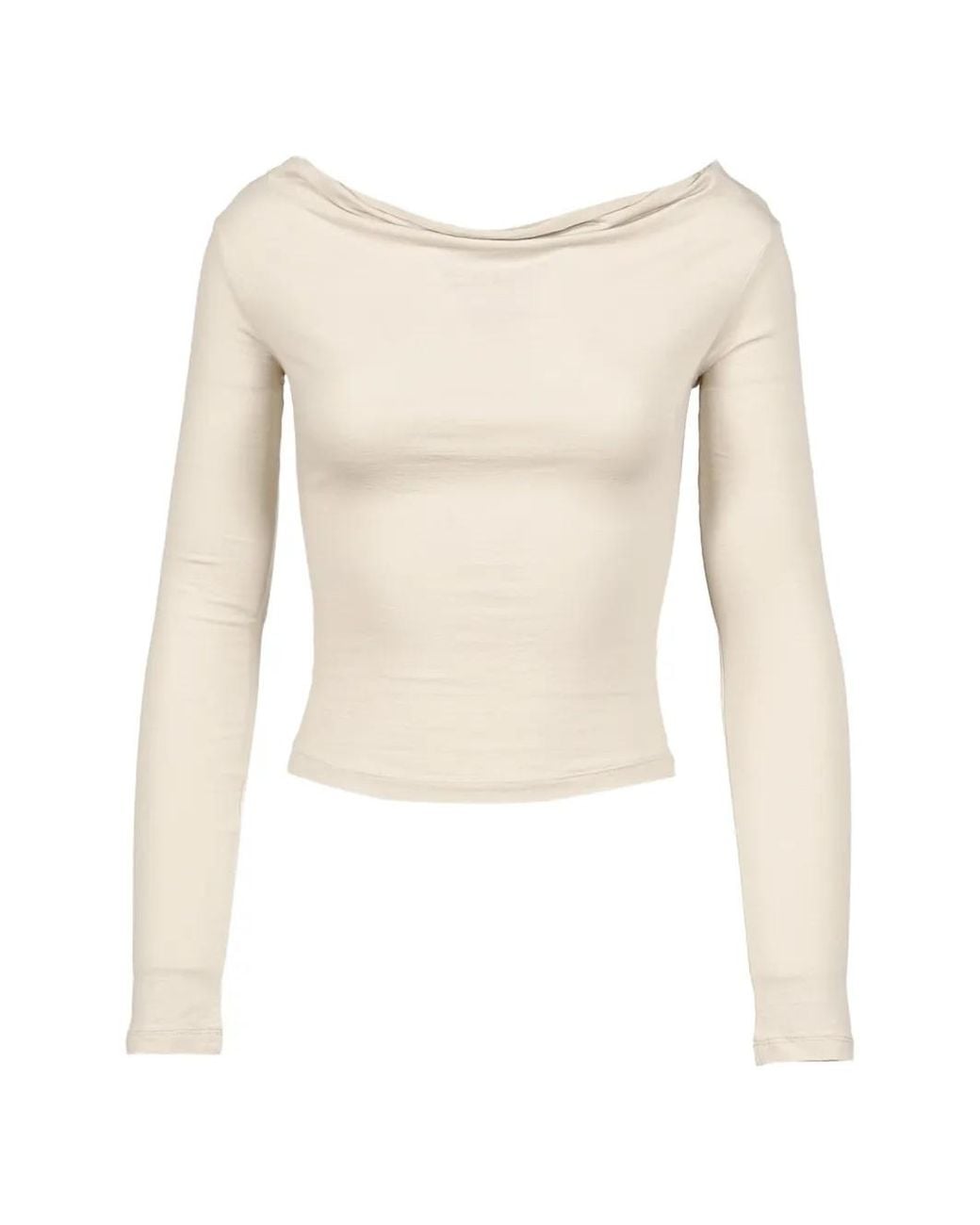 BOHEMSEO White Draped Long-Sleeve Top