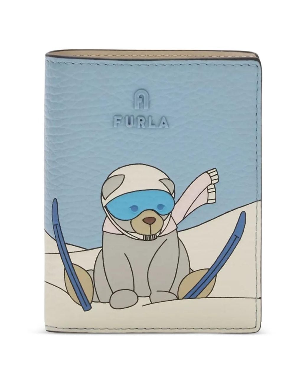 Furla Blue Small Camelia Skiing-Bear Leather Wallet
