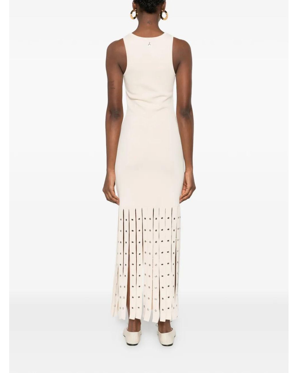 Patrizia Pepe White Fringes Knit Midi Dress