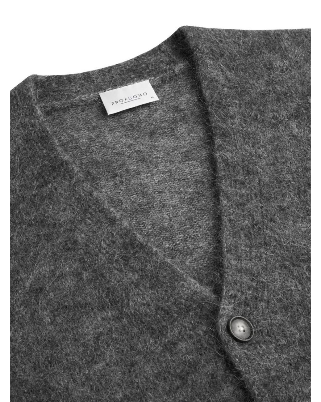 Profuomo Gray Button-Up Knitted Cardigan for men