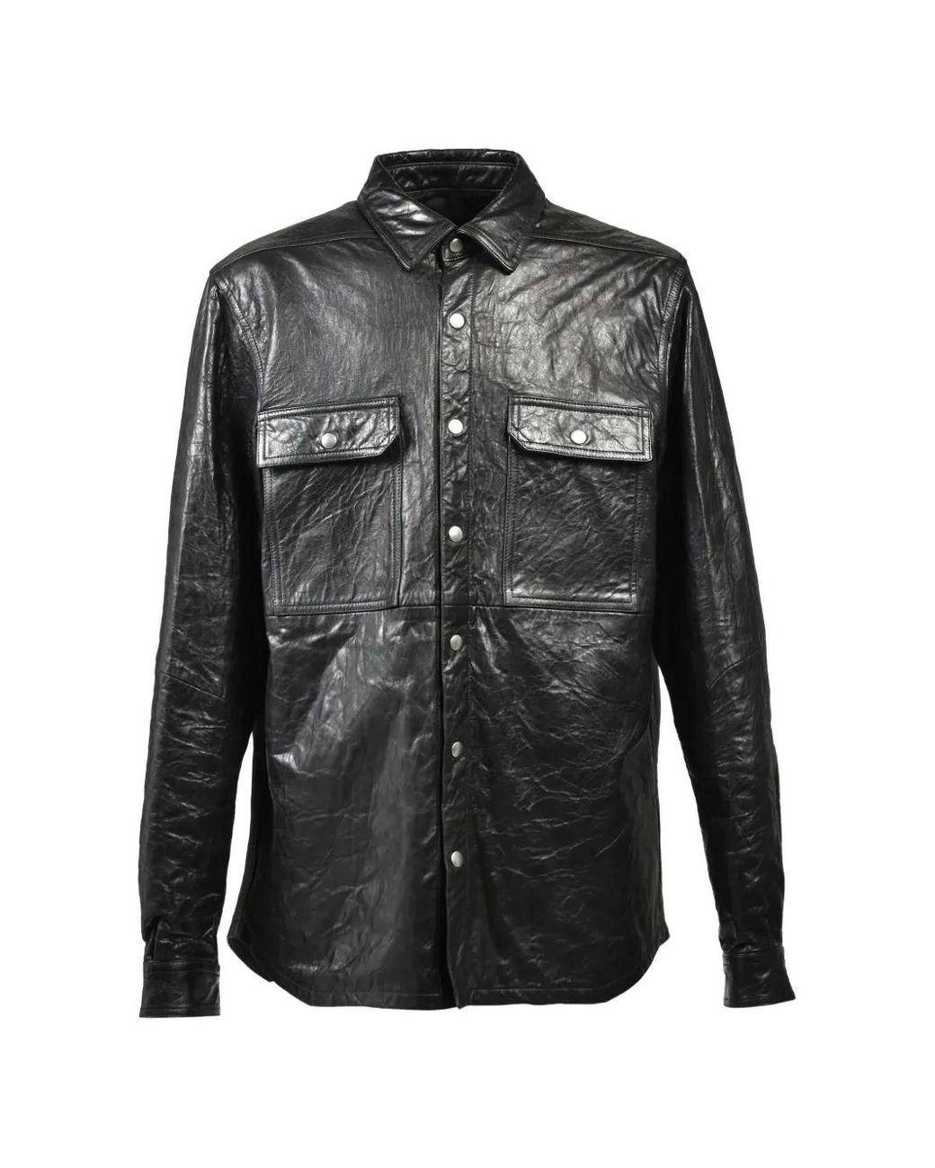 Rick Owens Black Flap-Pocket Leather Shirt for men