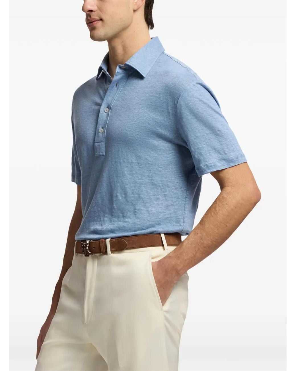 Ralph Lauren Blue Linen Jersey Polo Shirt for men