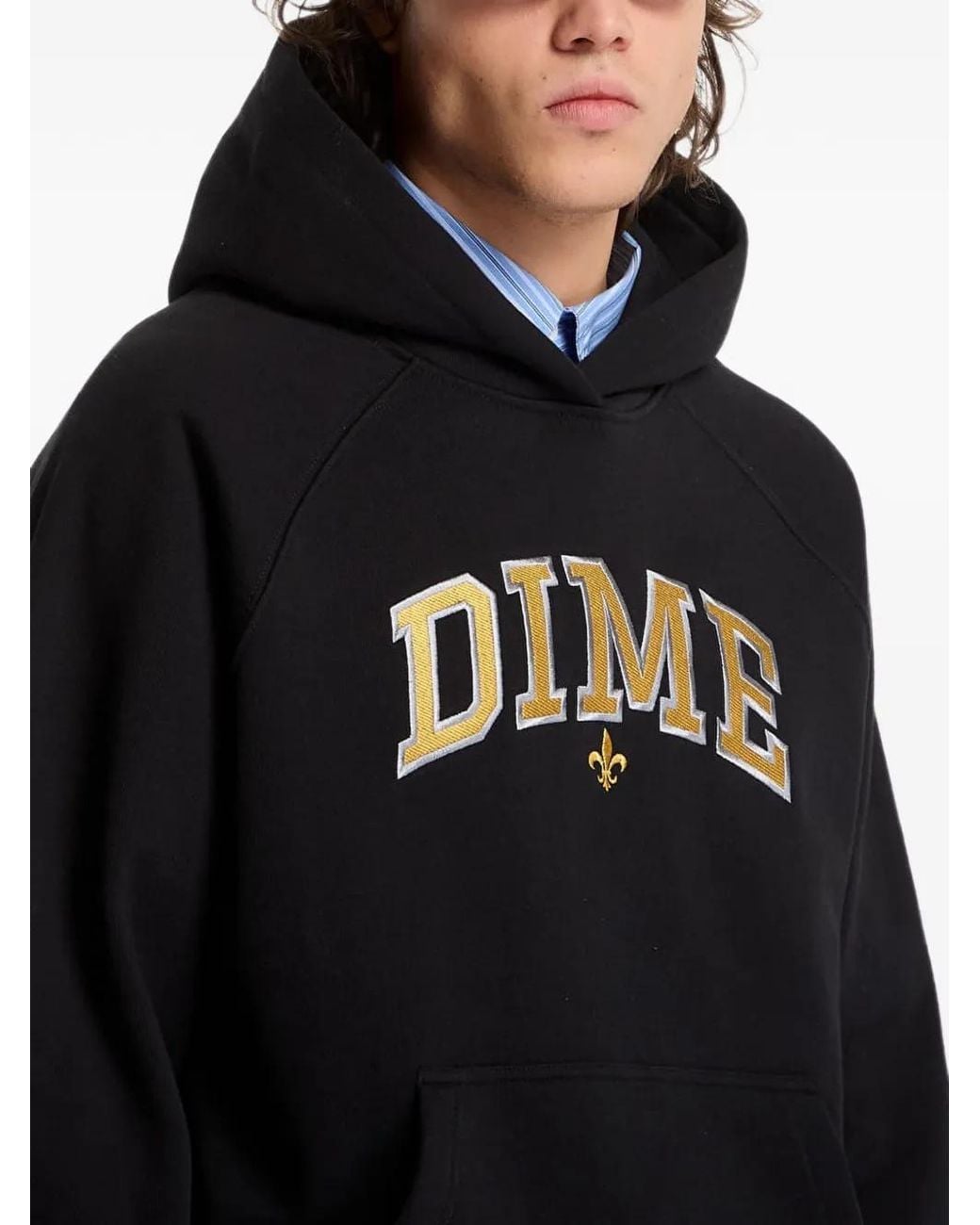 Dime Black Varsity Logo-Embroidered Hoodie