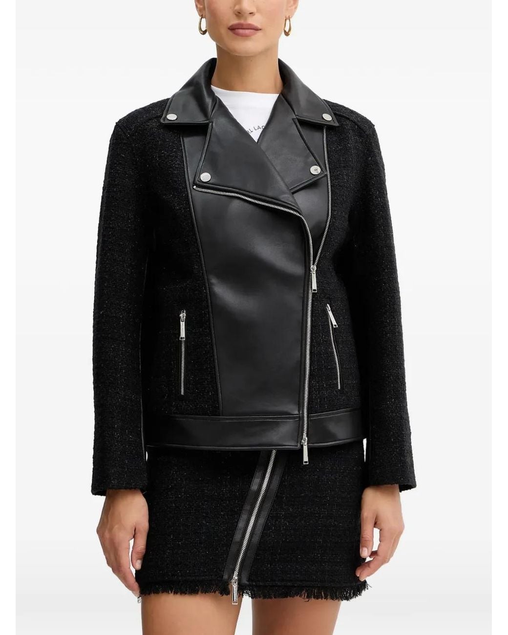 Karl Lagerfeld Black Zipped Logo-Plaque Jacket
