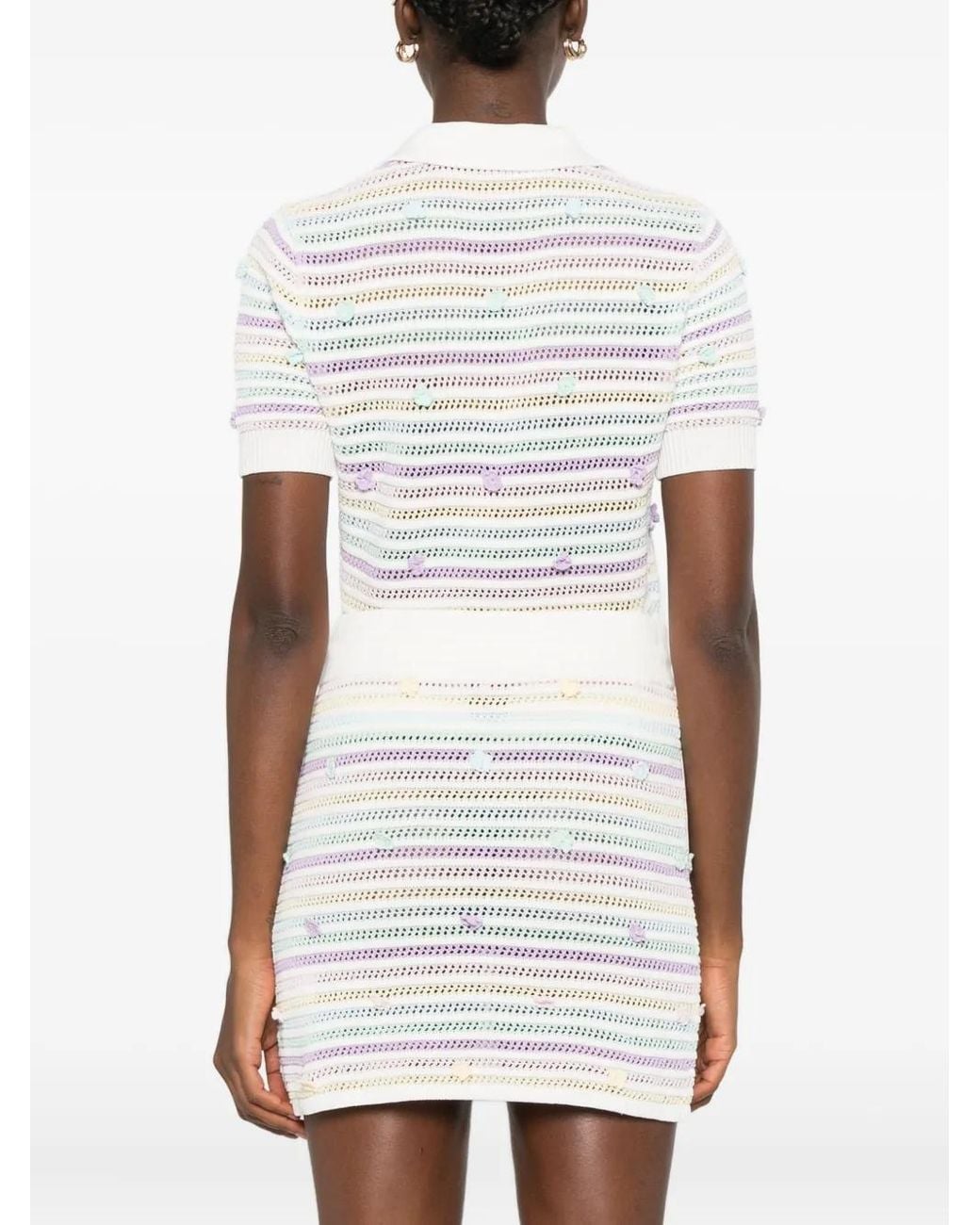 Casablanca White Striped Floral-Embellished Skirt