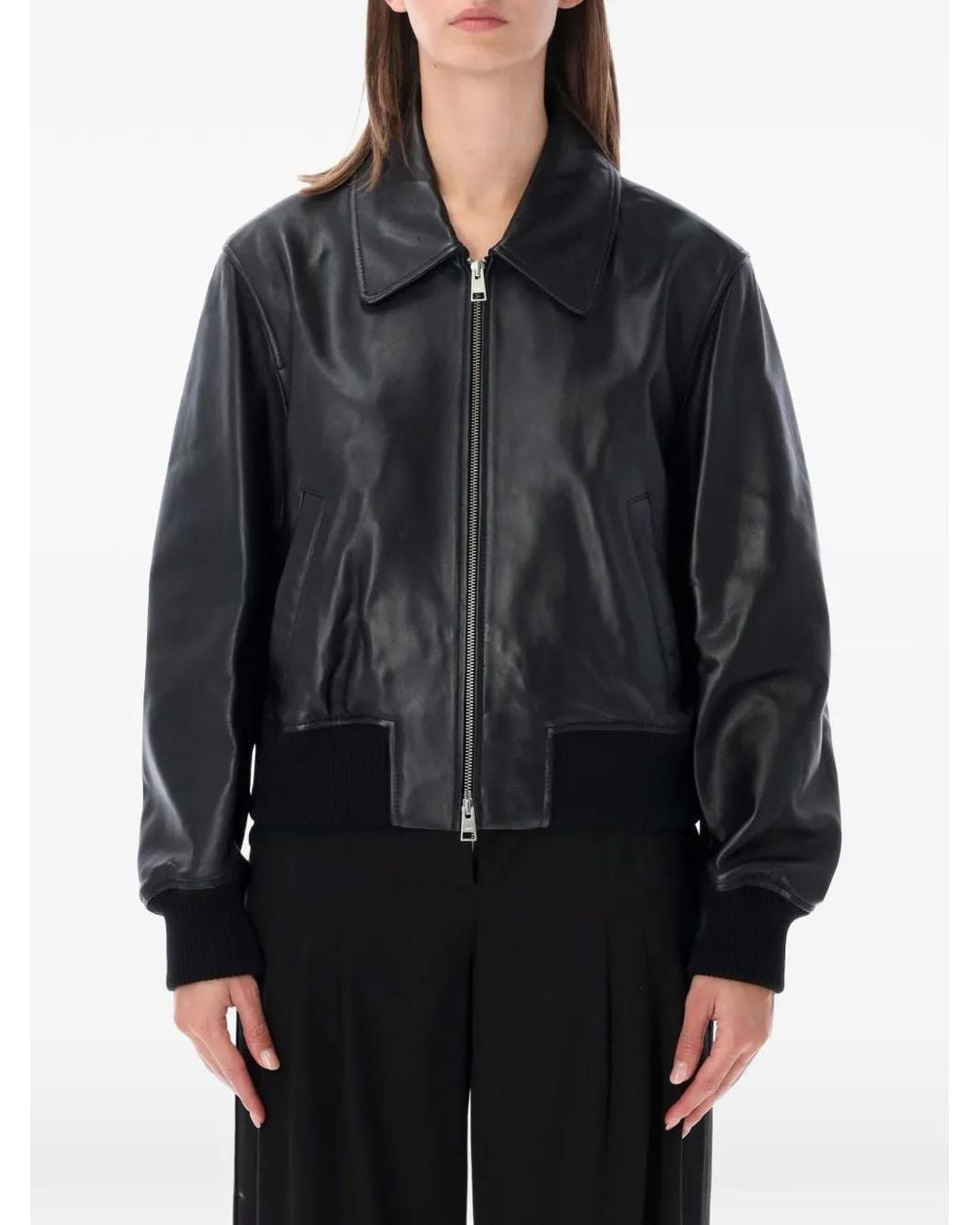 AMI Black Zip-Up Leather Jacket