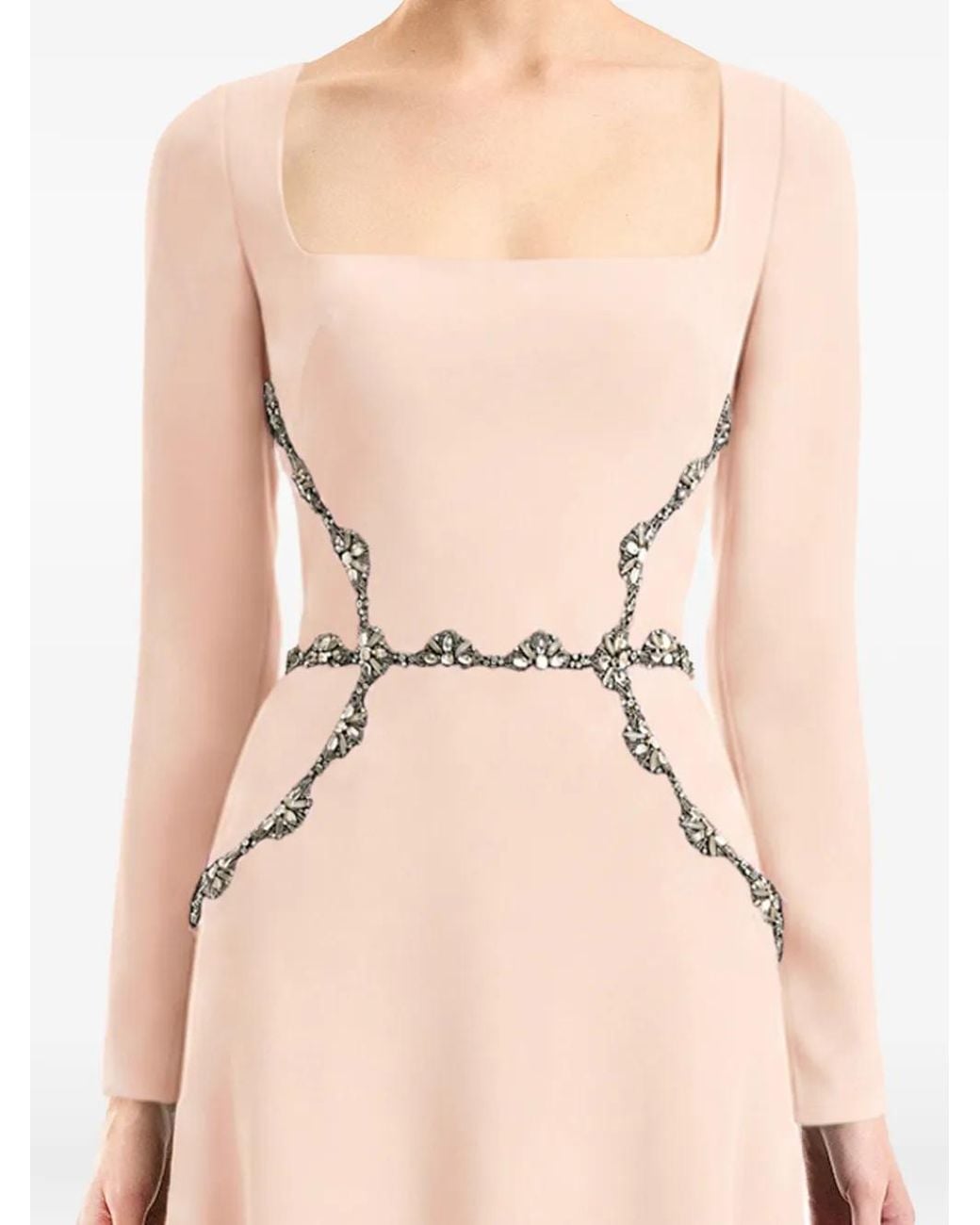 Gemy Maalouf Pink Beaded-Waist Square-Neck Dress