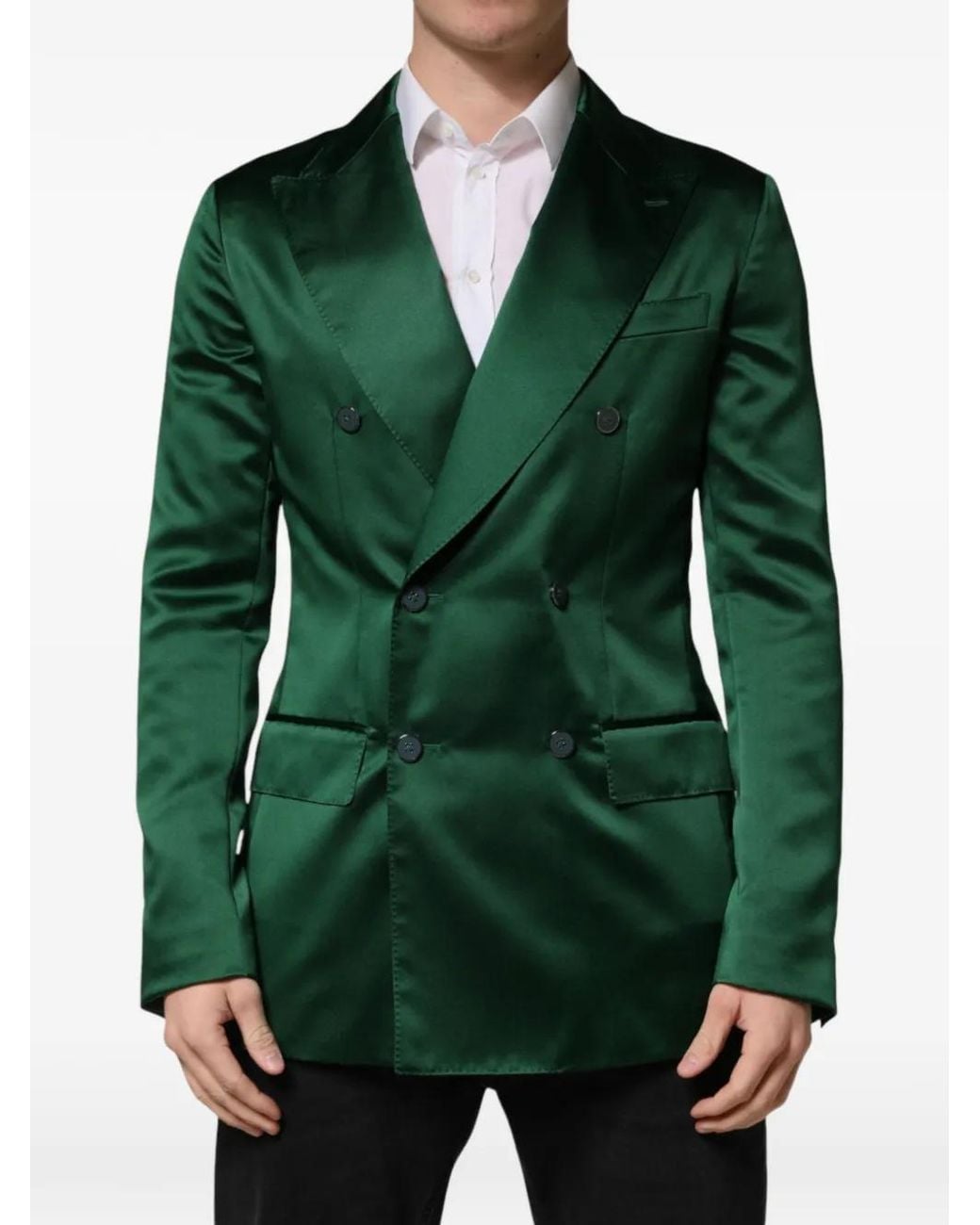 Dolce & Gabbana Green Double-Breasted Satin Blazer for men