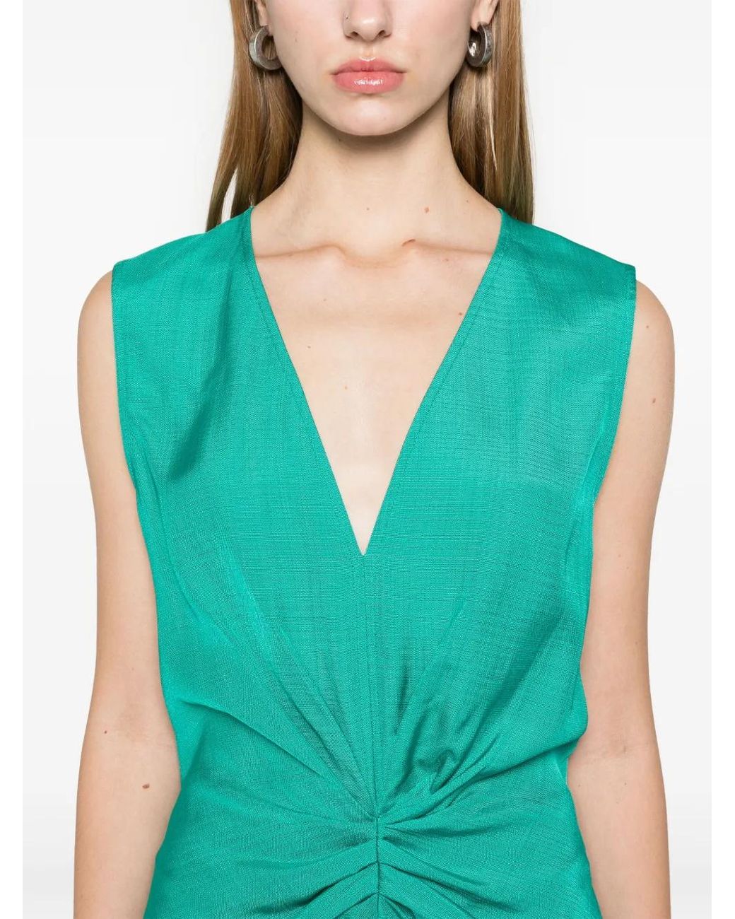 Victoria Beckham Green Sleeveless Gathered Midi Dress