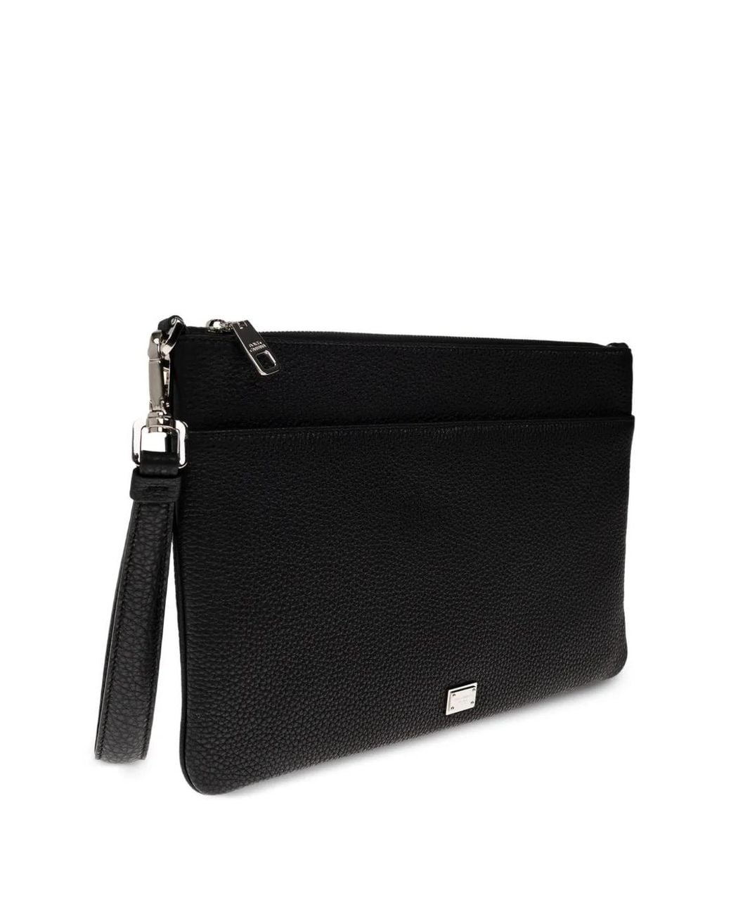 Dolce & Gabbana Black Logo-Plaque Leather Clutch Bag for men