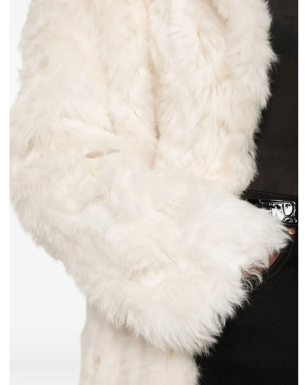 Yves Salomon White Double-Breasted Shearling Coat