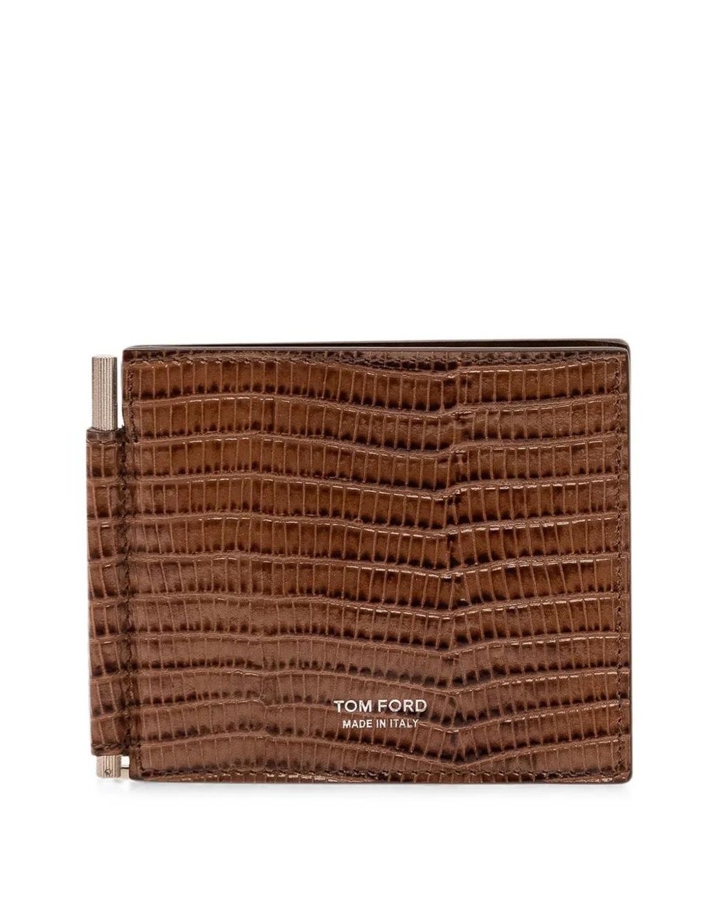 Tom Ford Brown Printed Tejus T Line Money Clip Wallet for men