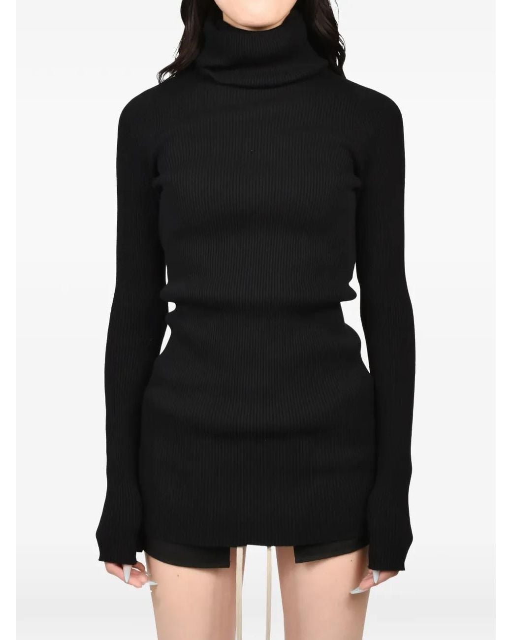 Rick Owens Black Ribbed-Knit Roll-Neck Sweater