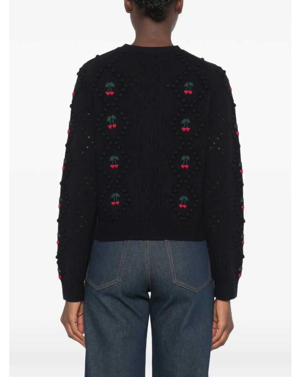 Maje Black Cardigan À Cerise Brodée